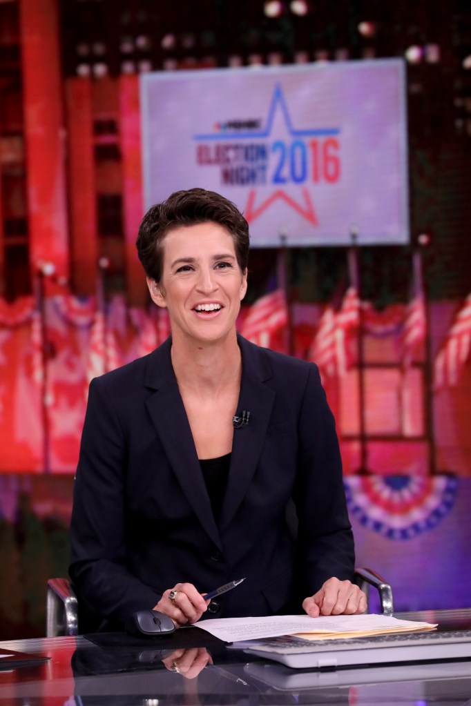 Rachel Maddow hosts Election Night on NBC on November 8, 2016.